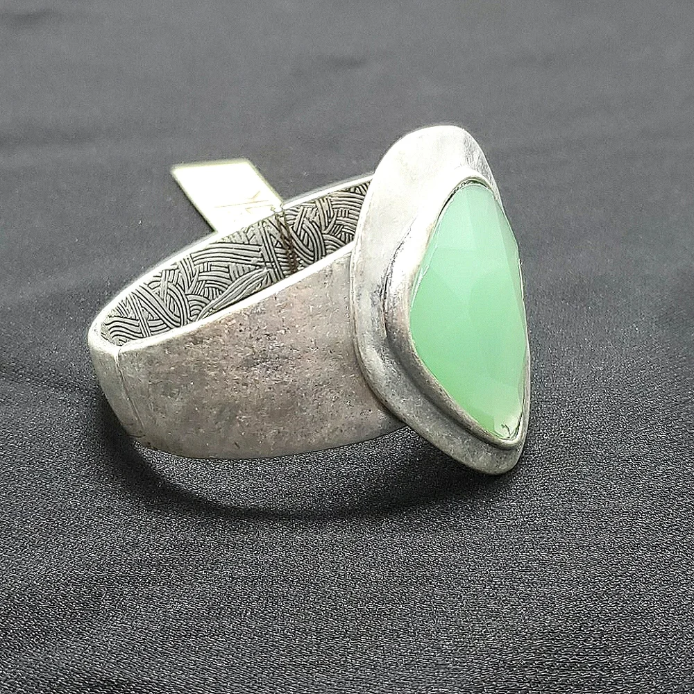 The Sak Silver tone Large Aqua Stone Hinged Bangle Bracelet - Picture 3 of 6